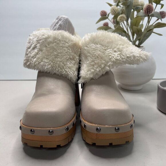 Mia Sassie Faux Fur Leather Ankle Boot Side Zip Beige MH2015SF Women 7M NWOB - Picture 5 of 8